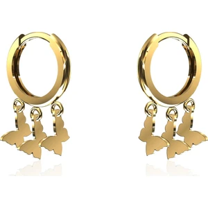 Kelebek Üçlü Sallantılı Altın Kaplama Gümüş Küpe