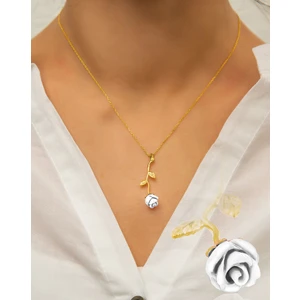 Papatya Silver 925 Ayar Gümüş Altın Kaplama Beyaz Gül Kolye