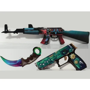 Ucuza Burada Ahşap Cs-Go Neon Set4 Ak 47 Tüfek,tabanca ve Karambite Seti