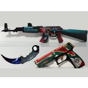 Ucuza Burada Ahşap Cs-Go Neon Set1 Ak 47 Tüfek,tabanca ve Karambite Seti