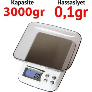 DM3-3000 Mini Hassas Terazi Hassasiyet 0,1 gr Max: 3000 gr
