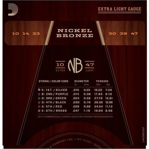 Daddario NB1047 Akustik Gitar Tel Seti Nickel Bronze x Lite 10 47