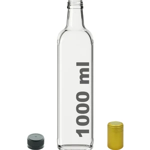 1000 cc Şeffaf Maraska Kilitli Kapaklı ve Kapüşonlu 1000 ml Köşeli Cam Şişe 1 Adet