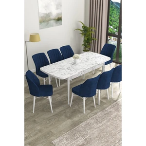 Concept Eva Serisi Mdf Beyaz Mermer  Desenli Açılabilir Mutfak Masa Takımı/beyaz Mermer Desenli Masa + 8 Adet Sandalye