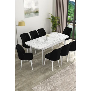 Concept Eva Serisi Mdf Beyaz Mermer  Desenli Açılabilir Mutfak Masa Takımı/beyaz Mermer Desenli Masa + 8 Adet Sandalye