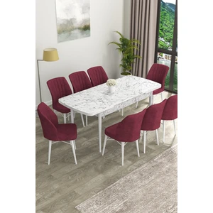 Concept Eva Serisi Mdf Beyaz Mermer  Desenli Açılabilir Mutfak Masa Takımı/beyaz Mermer Desenli Masa + 8 Adet Sandalye
