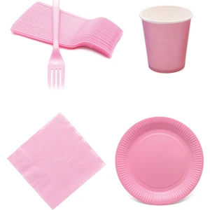 Lora Wedding Mavi Renkli Plastik Çatal, Peçete, Karton Bardak ve Tabak Seti