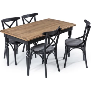 Rustik Siyah Eskitme Masa Takımı