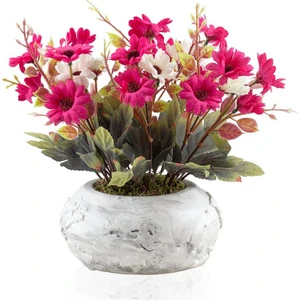 Mermer Görünümlü Dünya Saksıda Yapay Fuşya Papatya