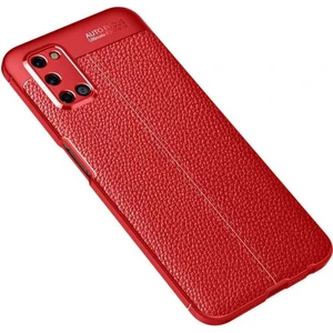 Case 4U Oppo A52 Kılıf Rugan Armor Deri Görünümlü Yüksek Kalite Silikon Niss Kırmızı
