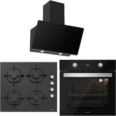 Silverline Siyah Cam Ankastre Set (BO6504B01 + CS5335B01 +