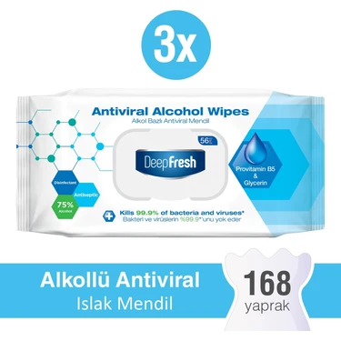 Deep Fresh Alkollü Antiviral ve Antibakteriyel Islak Mendil 3 x 56