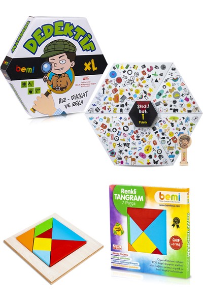 Bemi Dedektif & Renkli 7'li Tangram Aile Kutu ve Eğlence Oyunu