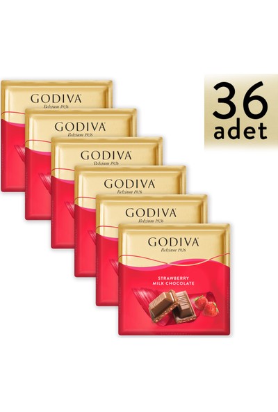 Godiva Kare Çikolata Çilek Sütlü 60 gr x 36'lı