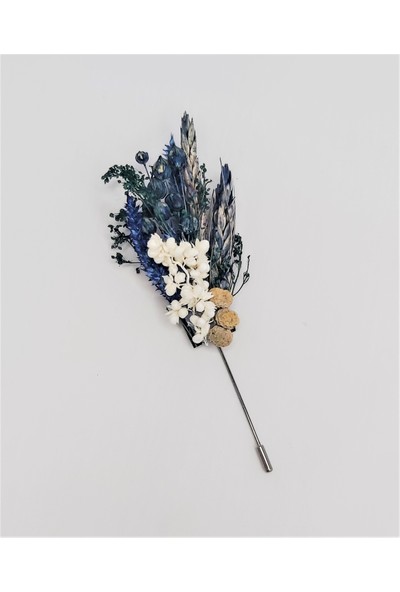 Eva Flore Mavi Beyaz Damat Yaka Çiçeği Iğnesi