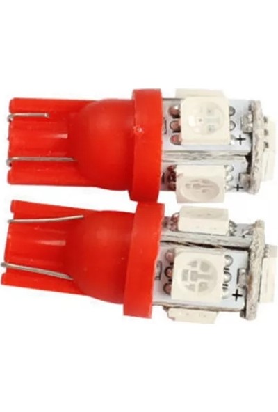 Gürler 5 Adet T10 LED Kırmızı Renk 12V Park LED Plaka Tavan LED Ampül Ortam Aydınlatma