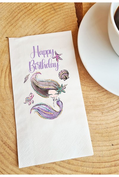 Sunum Peçetesi Deniz Kızı Happy Birthday Yazılı Konuşan Kağıt Peçete