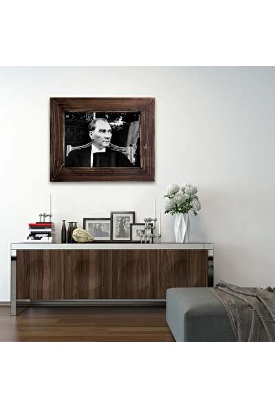 Plustablo Atatürk Portresi Ahşap Çerçeveli Kanvas Tablo