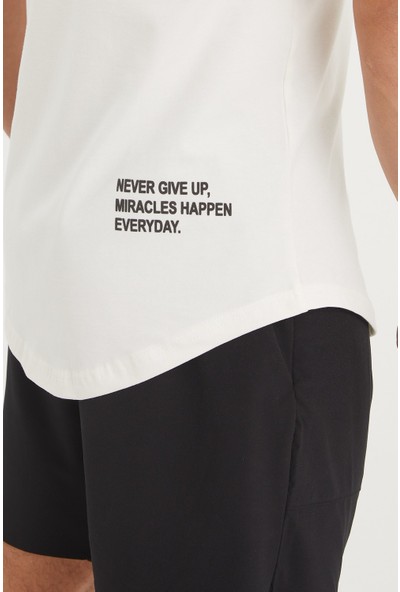 Gymwolves Spor Erkek T-Shirt | Krem | T-Shirt | Workout Tanktop | Never Give Up |