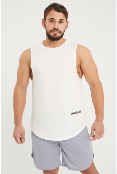 Gymwolves Erkek Kolsuz T-Shirt | Krem | Erkek Spor T-Shirt | Workout Tanktop |