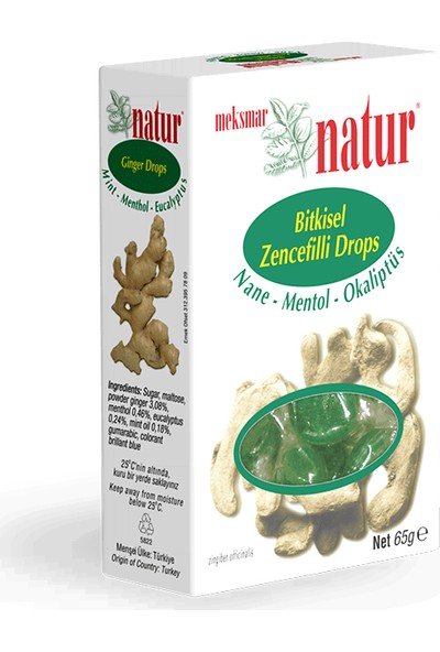 Natur Zencefil-Nane/mentol-C Vitamin Karma Koli 65 gr (6'li)
