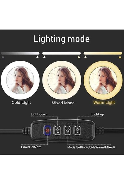 Wonderlust LED Tripod Işıklı Telefon Tutucu Makyaj Işığı Ring Light 10 Inç + 2.1 M Tripod