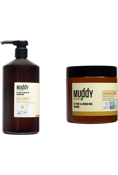 Muddy B-Tox & Keratin Onarıcı Saç Şampuanı 1000 ml + B-Tox & Keratin Onarıcı Saç Bakım Maskesi 500 ml