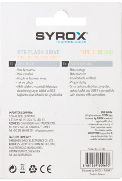 Syrox 16 GB Type-C Flash Bellek