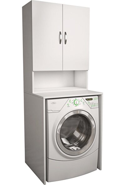 Banos Cd8 Çok Amaçlı Banyo Üst Dolaplı Çamaşır Makinesi Dolabı Takımı - Beyaz