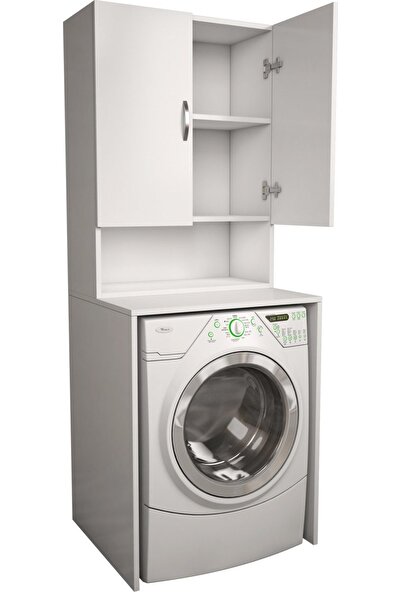 Banos Cd8 Çok Amaçlı Banyo Üst Dolaplı Çamaşır Makinesi Dolabı Takımı - Beyaz