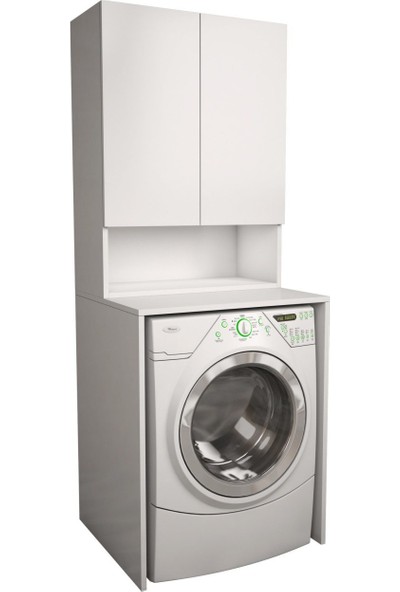 Banos Cd7 Çok Amaçlı Banyo Üst Dolaplı Çamaşır Makinesi Dolabı Takımı - Beyaz