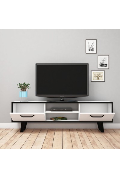 Banos T2 Tv Ünitesi Metal Ayaklı Raflı Tv Sehpası 150 cm