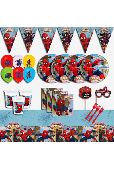 Spiderman 16 Kişilik Doğum Günü Parti Malzemeleri Seti