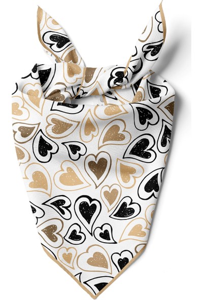 Moda Butik Kadın Kalp Desenli Bandana 50X50 Siyah Sarı DG0284