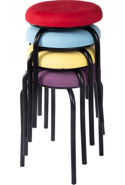 Ekip Shop Tabure Mutfak Sandalyesi Siyah Ayaklı Tay Tüyü Kumaş 4 Adet