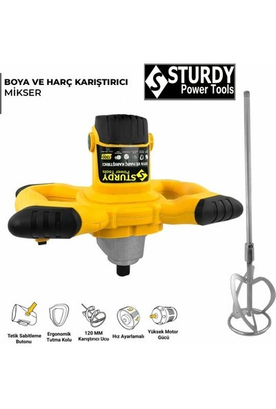 Sturdy Power Tools 3000 Watt 6 Kademe Hız Ayarı Boya ve Harç Mikseri Karıştırıcı