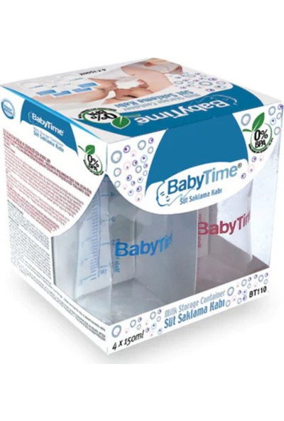 Babytime Süt Saklama Kabı 4'lü 150 ml x 4 BT110