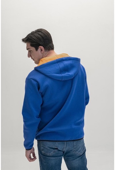 Backpacker Kapüşonlu Yarım Fermuarlı Indigo Mavi Erkek Sweatshirt