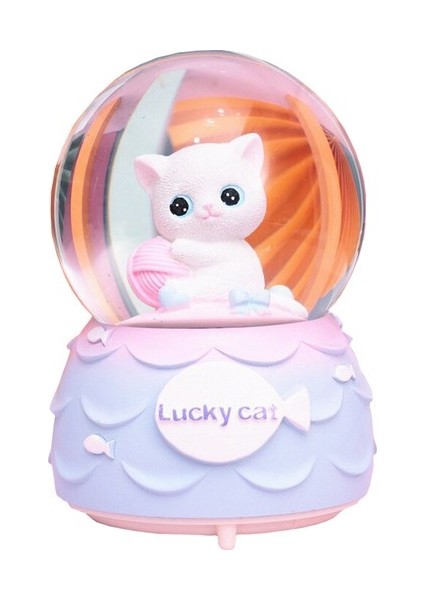 Sevimli Kedi Işıklı Müzikli Kar Motorlu Kar Küresi Büyük Boy