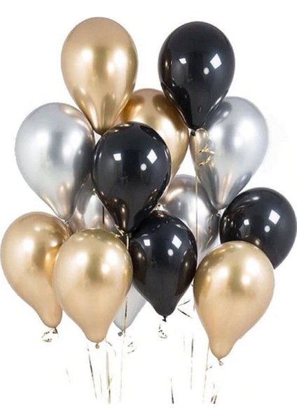 Altın-Gümüş-Siyah Metalik Balon 30 Adet
