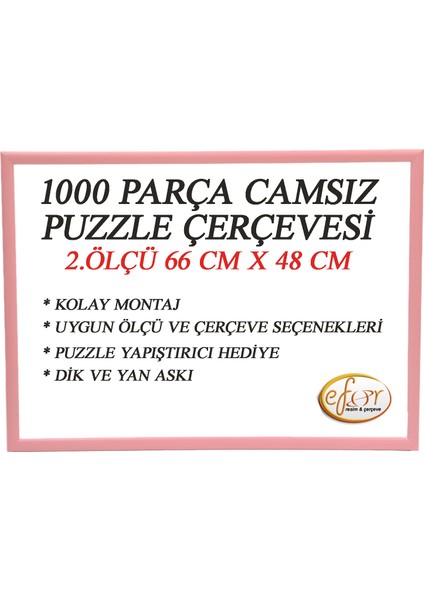 1000 Parça - Camsız - 1.ölçü 66 cm x 48 cm - Renk pembe 23 mm