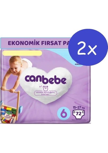 Bebek Bezi 6 Beden 15-27 kg 72X2'LI
