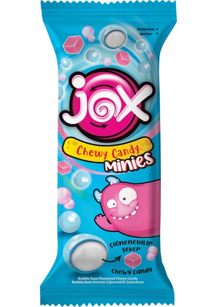 JOX MINIES; Bubble Gum Çiğnenebilir Şekerleme (10 gr x 24 adet/kutu 240 gr)