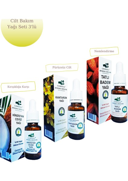 Cilt Bakım Yağı 3'lü Set Hindistan Cevizi Yağı + Kantaron Yağı + Tatlı Badem Yağı 20 ml