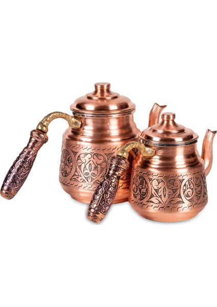 Ufak El Işlemesi Bakır Çaydanlık