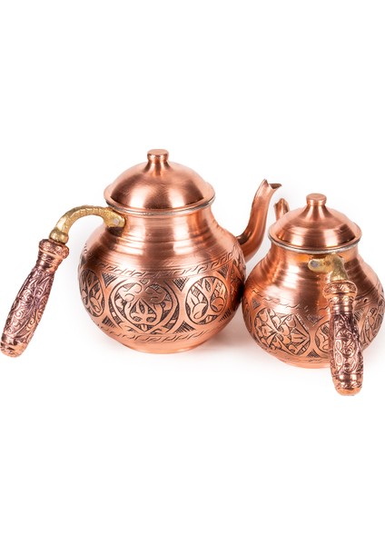 Tombul El Yapımı Kırmızı Eskitme Bakır Çaydanlık