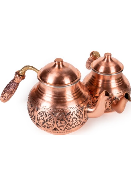 Tombul El Yapımı Kırmızı Eskitme Bakır Çaydanlık