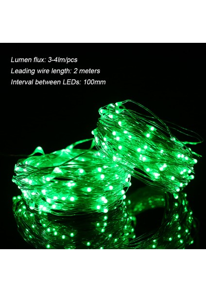 12W 20 m / 65.6ft 200 Led'li Güneş Enerjili Aydınlatma - Yeşil (Yurt Dışından)