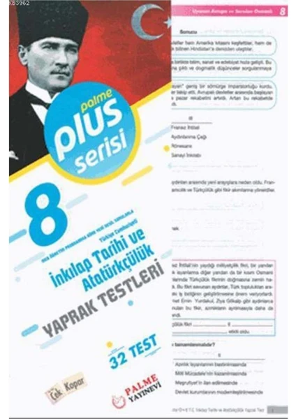 Palme Yayıncılık 8. Sınıf Plus Serisi T.c. Inkılap Tarihi ve Atatürkçülük Yaprak Testleri