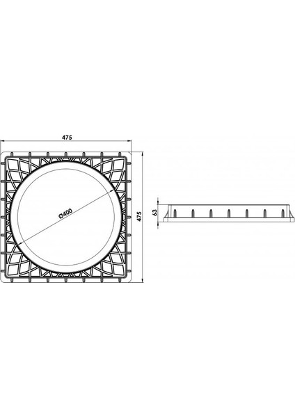 Ø 400 mm Kare El Tutamaklı Plastik Rögar Menhol Kapak ve Çerçeve